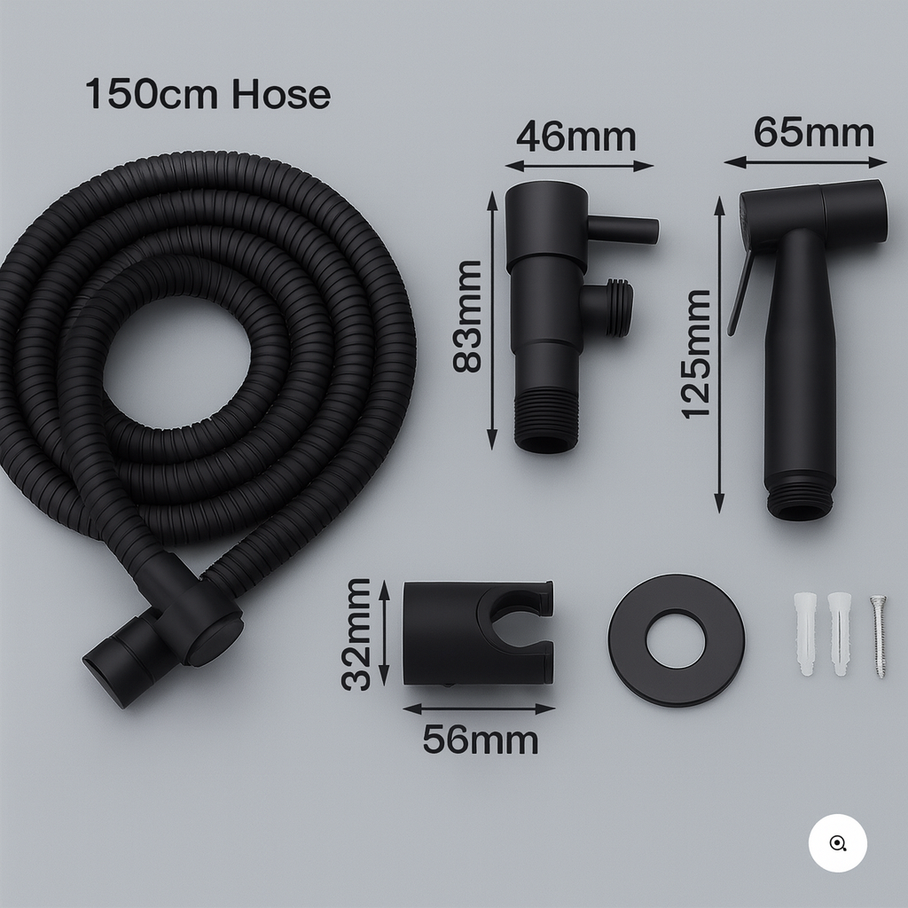 Stainless Steel Bidet Sprayer for the Toilet, with a 150 cm Shower Hose | Wall Holder and Angle Valve Included | Silver or Black