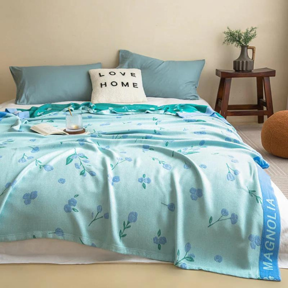 Blue Floral Cooling Blanket Lightweight Summer Quilt