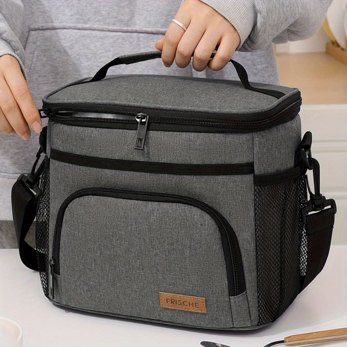 Large Insulated Lunch Tote Bag | Black, Navy or Gray | Adjustable Strap & Zipper Closure for Work, School & Travel