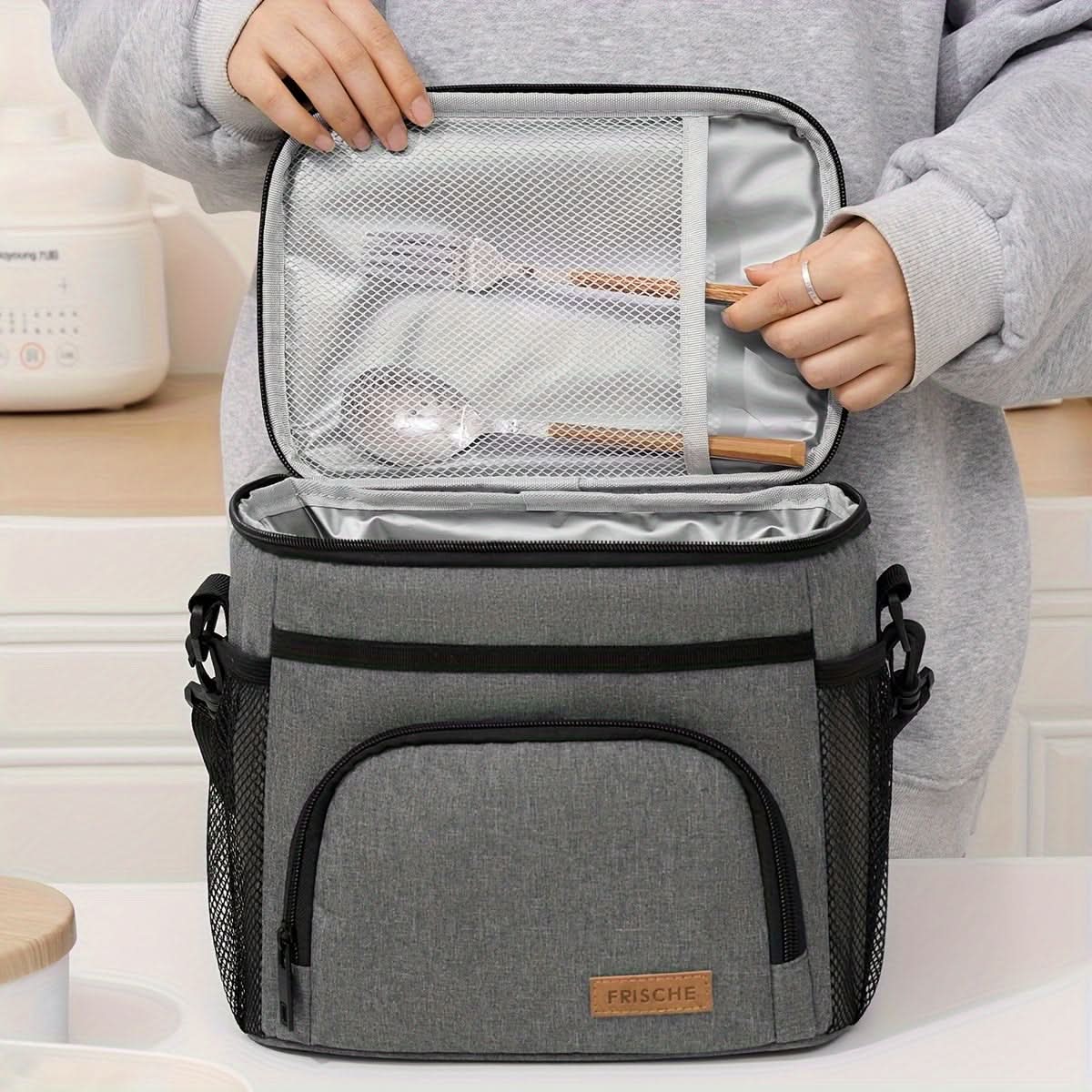 Large Insulated Lunch Tote Bag | Black, Navy or Gray | Adjustable Strap & Zipper Closure for Work, School & Travel