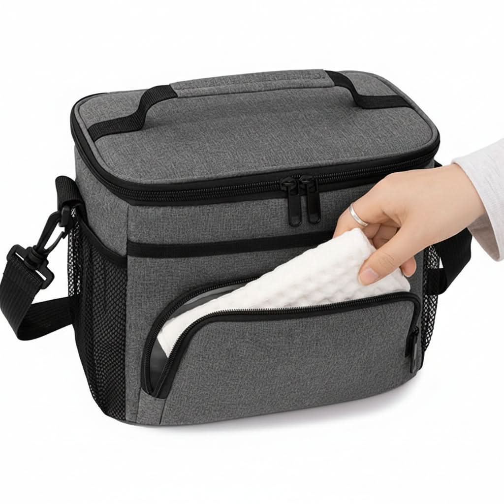 Large Insulated Lunch Tote Bag | Black, Navy or Gray | Adjustable Strap & Zipper Closure for Work, School & Travel