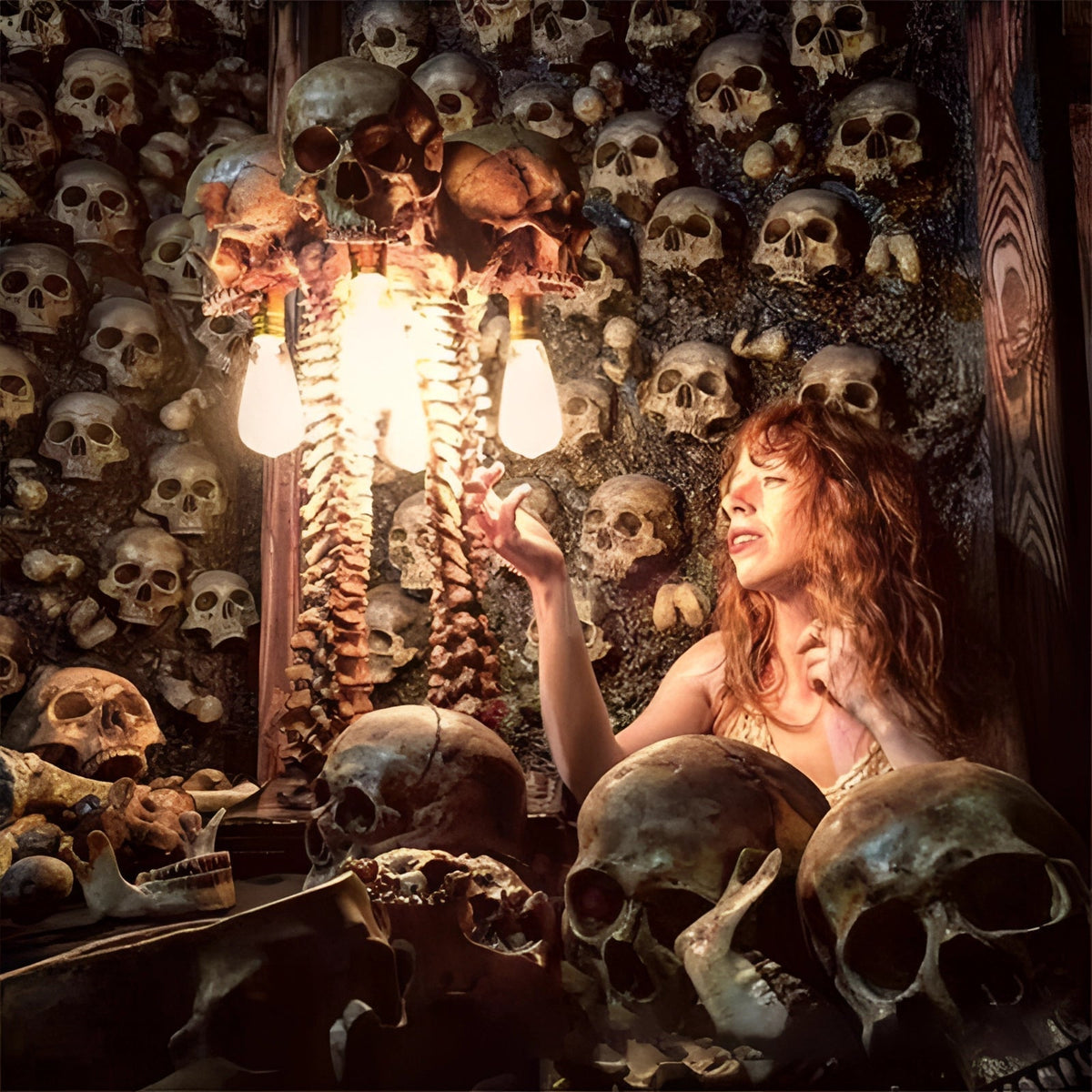 Gothic skull lamp switched off showing the resin detailing