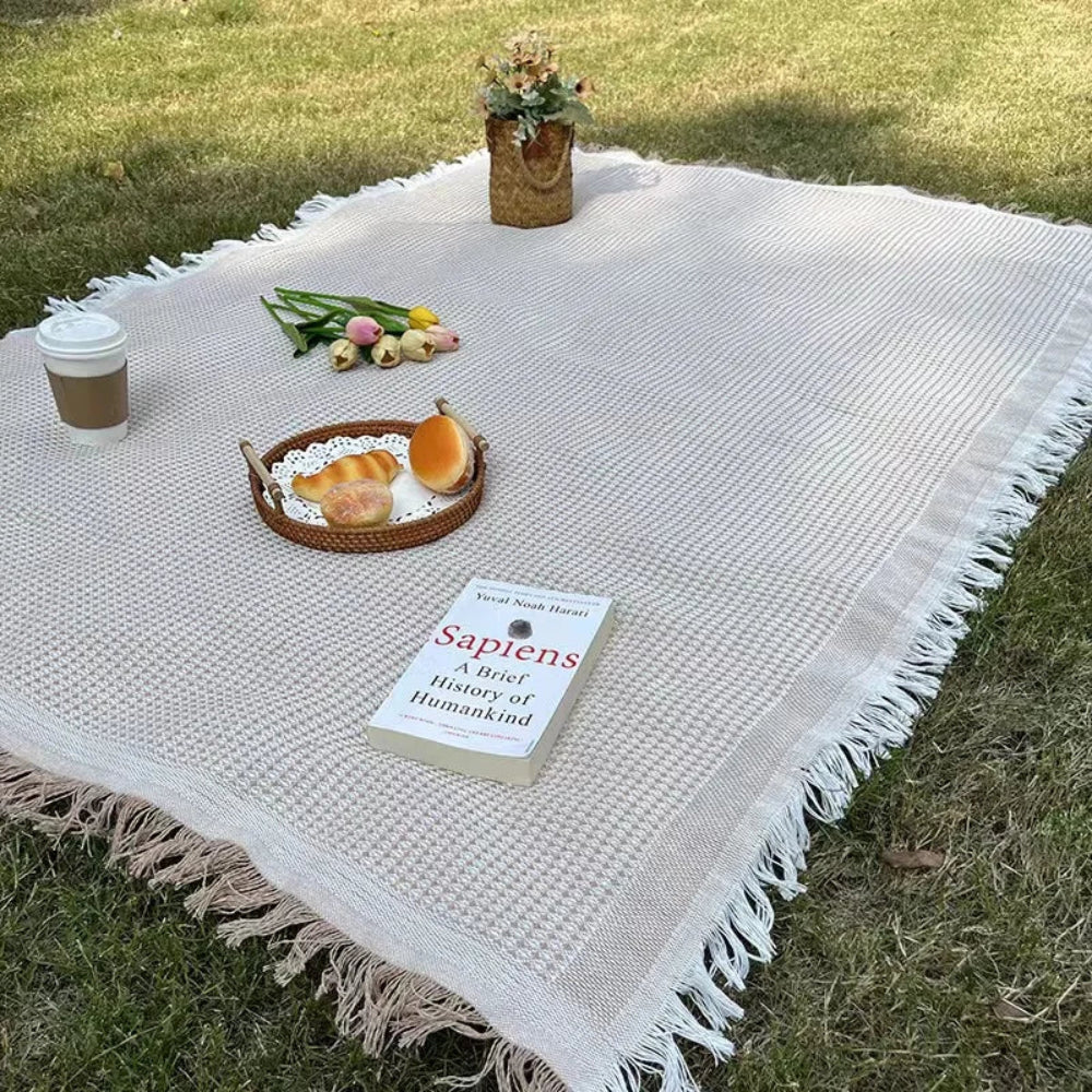 Boho Woven Picnic Blanket with Tassels