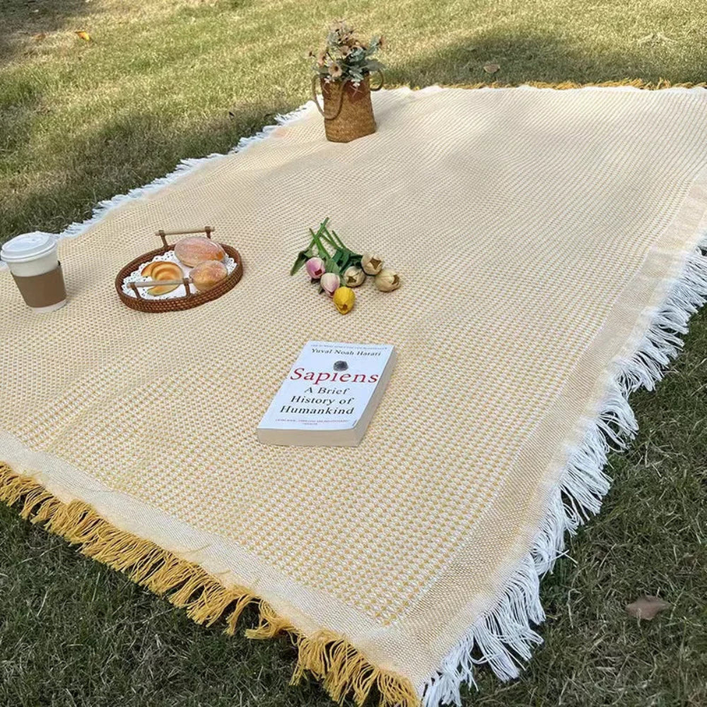 Boho Woven Picnic Blanket with Tassels