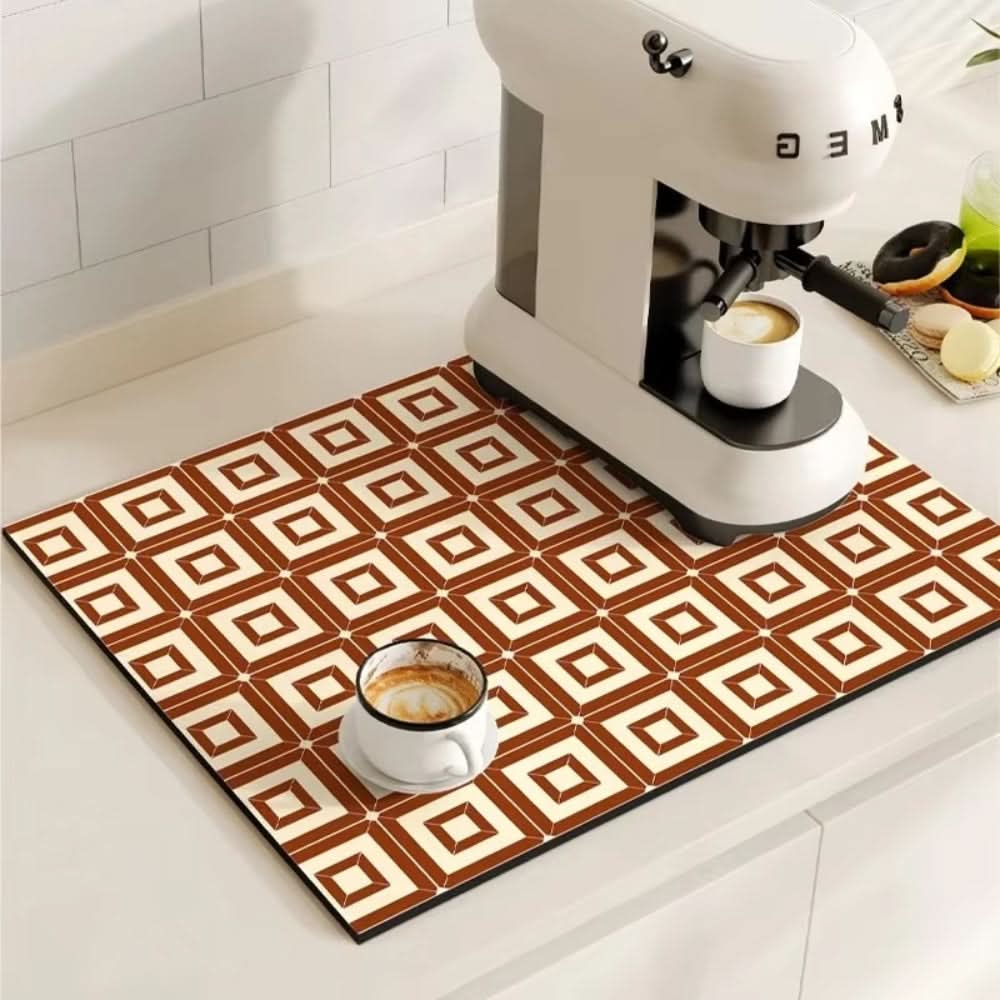 Retro Absorbent Coffee Bar Mat with Non-Slip Rubber Base | 14 Patterns, 2 Sizes | Quick-Dry Spill Control for Counters