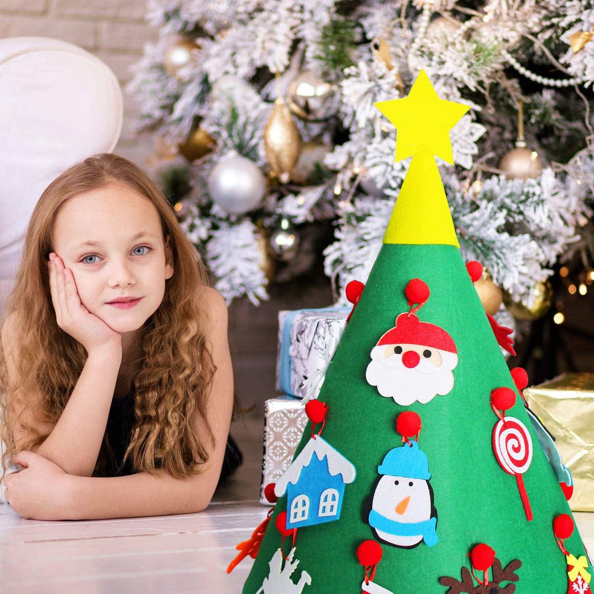 Felt Christmas Tree for Kids with 30 Reusable Decorations | Wall Hanging Holiday Craft Activity | Soft and Child-Safe