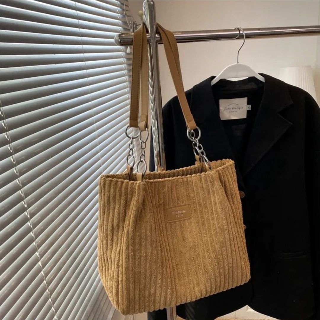 Ribbed Shoulder Tote Bag with Clip On Strap | Fits a Phone, Cards and Cash | Four Colors, 26 x 12 cm