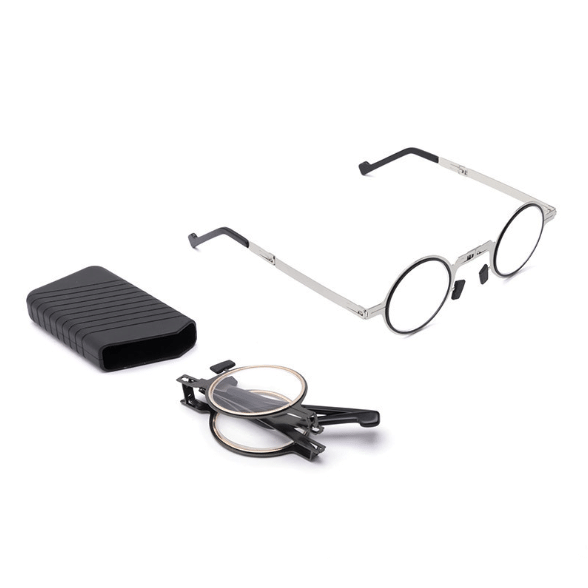 Folding Reading Glasses in Titanium Alloy at 19 g | Blue Light Protection for Screen Work | Round or Square, Six Strengths