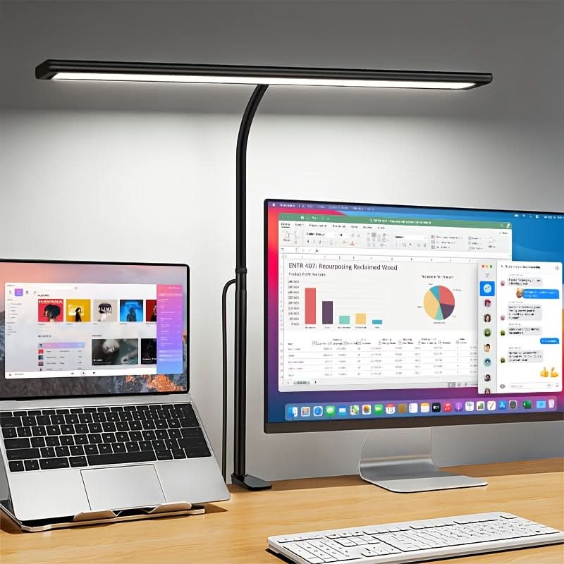 Ultra-Wide LED Desk Lamp | 3 Color Modes & Stepless Dimming | Flexible Swing Arm for Office, Reading & Study