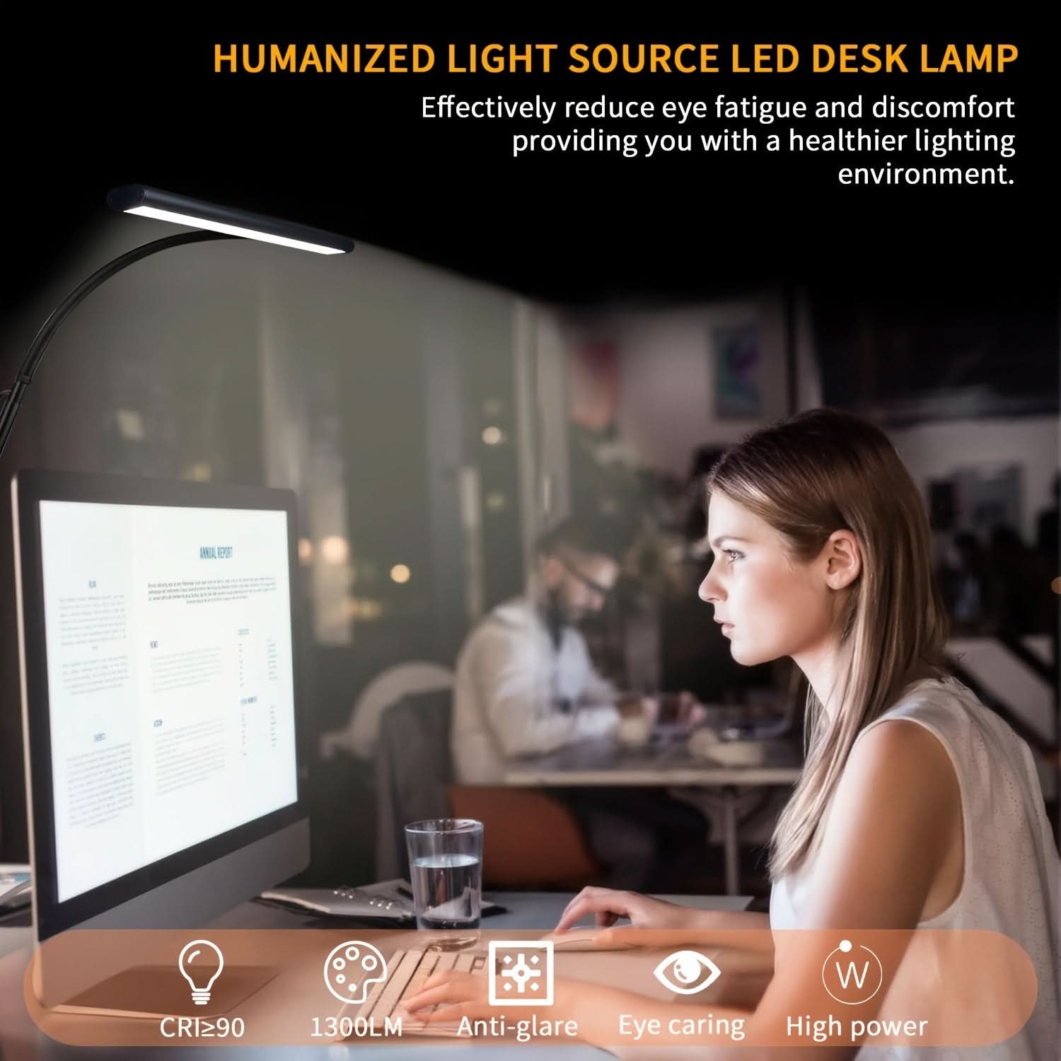 Ultra-Wide LED Desk Lamp | 3 Color Modes & Stepless Dimming | Flexible Swing Arm for Office, Reading & Study