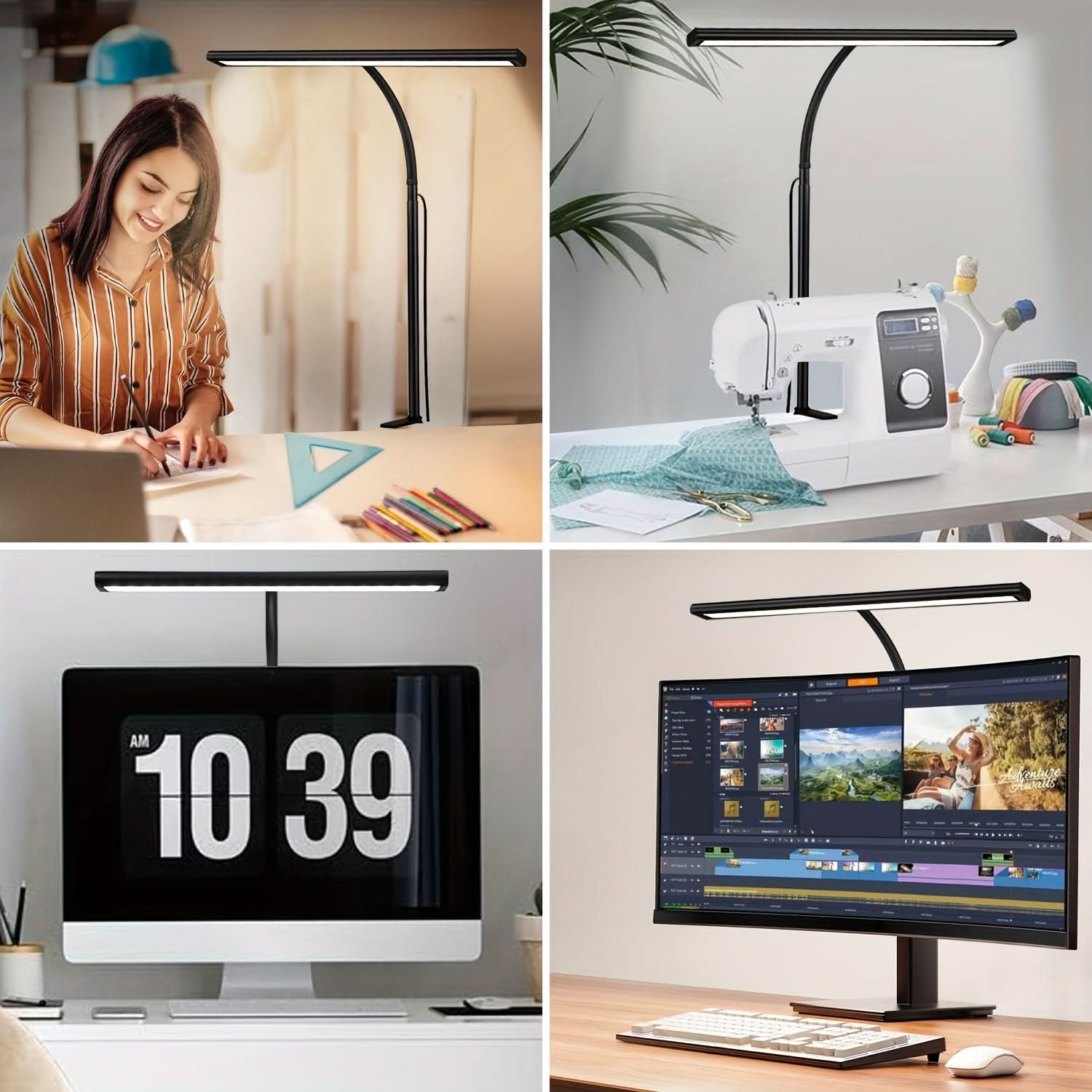 Ultra-Wide LED Desk Lamp | 3 Color Modes & Stepless Dimming | Flexible Swing Arm for Office, Reading & Study