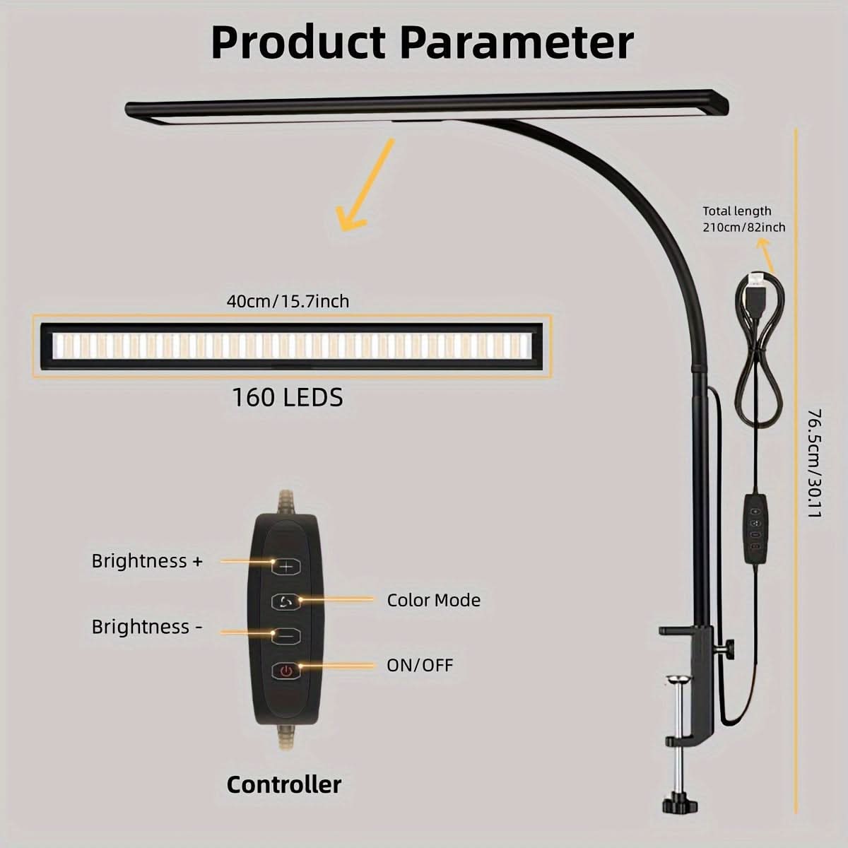 Ultra-Wide LED Desk Lamp | 3 Color Modes & Stepless Dimming | Flexible Swing Arm for Office, Reading & Study