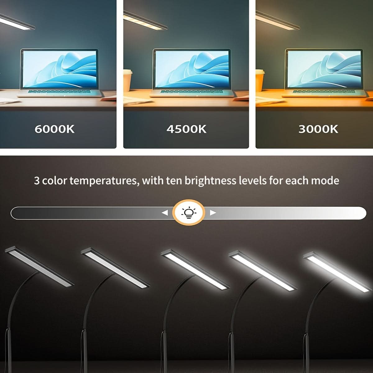 Ultra-Wide LED Desk Lamp | 3 Color Modes & Stepless Dimming | Flexible Swing Arm for Office, Reading & Study