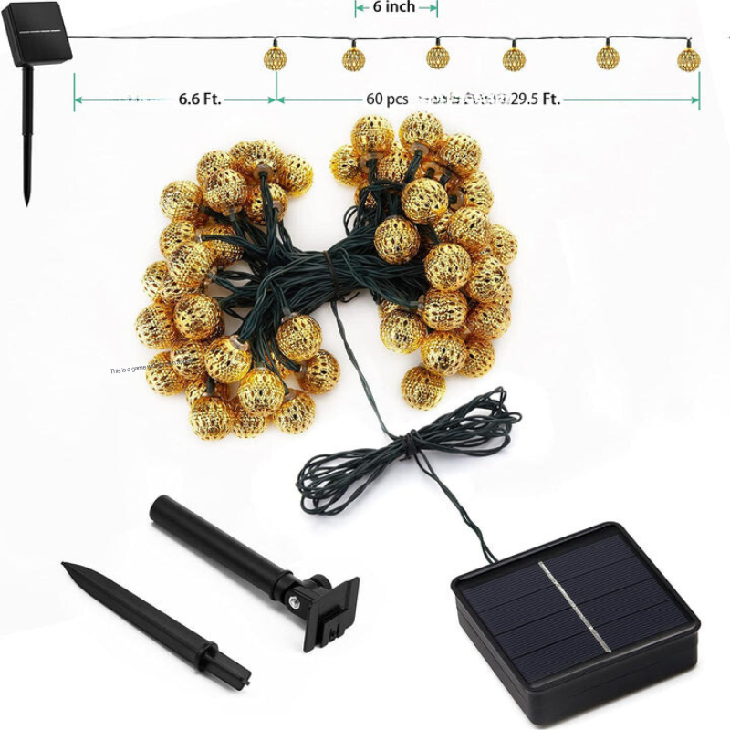 Solar Powered String Fairy Lights for the Garden | 100 LED Moroccan Ball Lanterns on a 12 Meter Waterproof Chain
