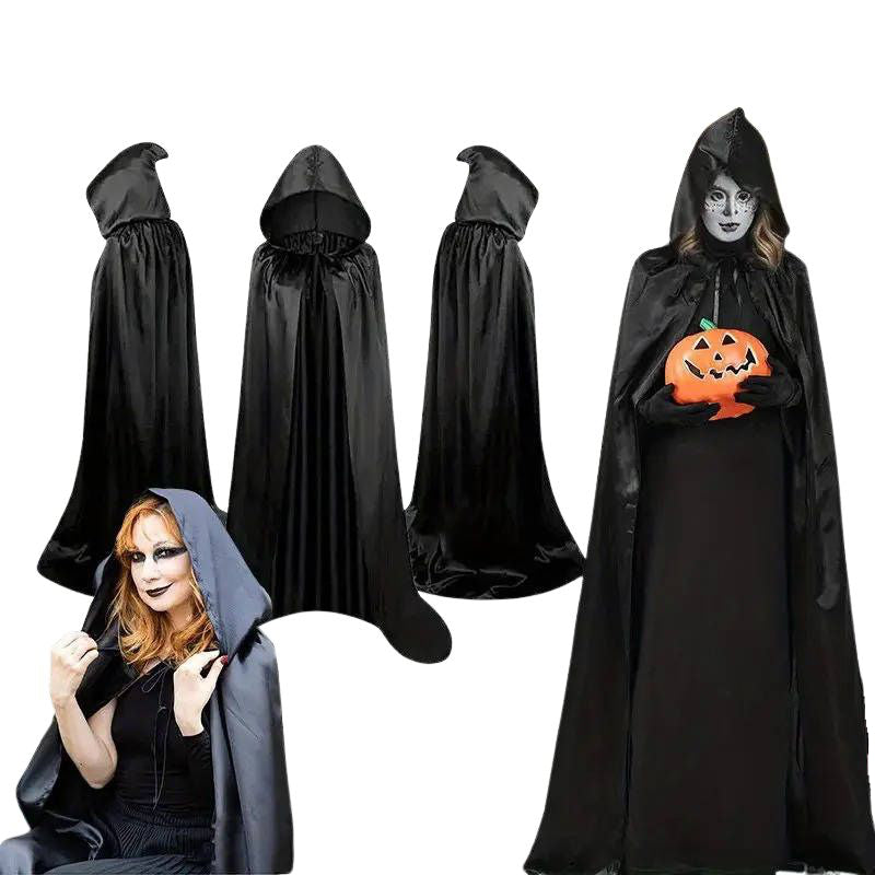 Hooded Horror Halloween Cape | Soft Polyester With Deep Drawstring Hood | Black Or Purple, 51 To 67 In Lengths
