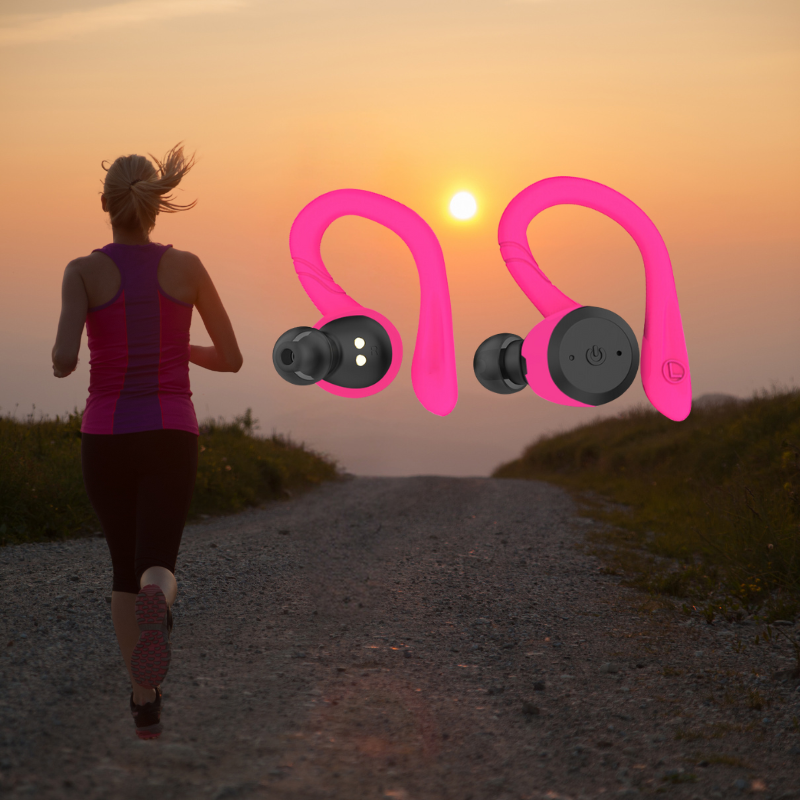 Wireless Earbuds with Ear Hooks and 20 Hours of Playtime | IPX7 Waterproof for Swimming, Running or Rain | Three Colors