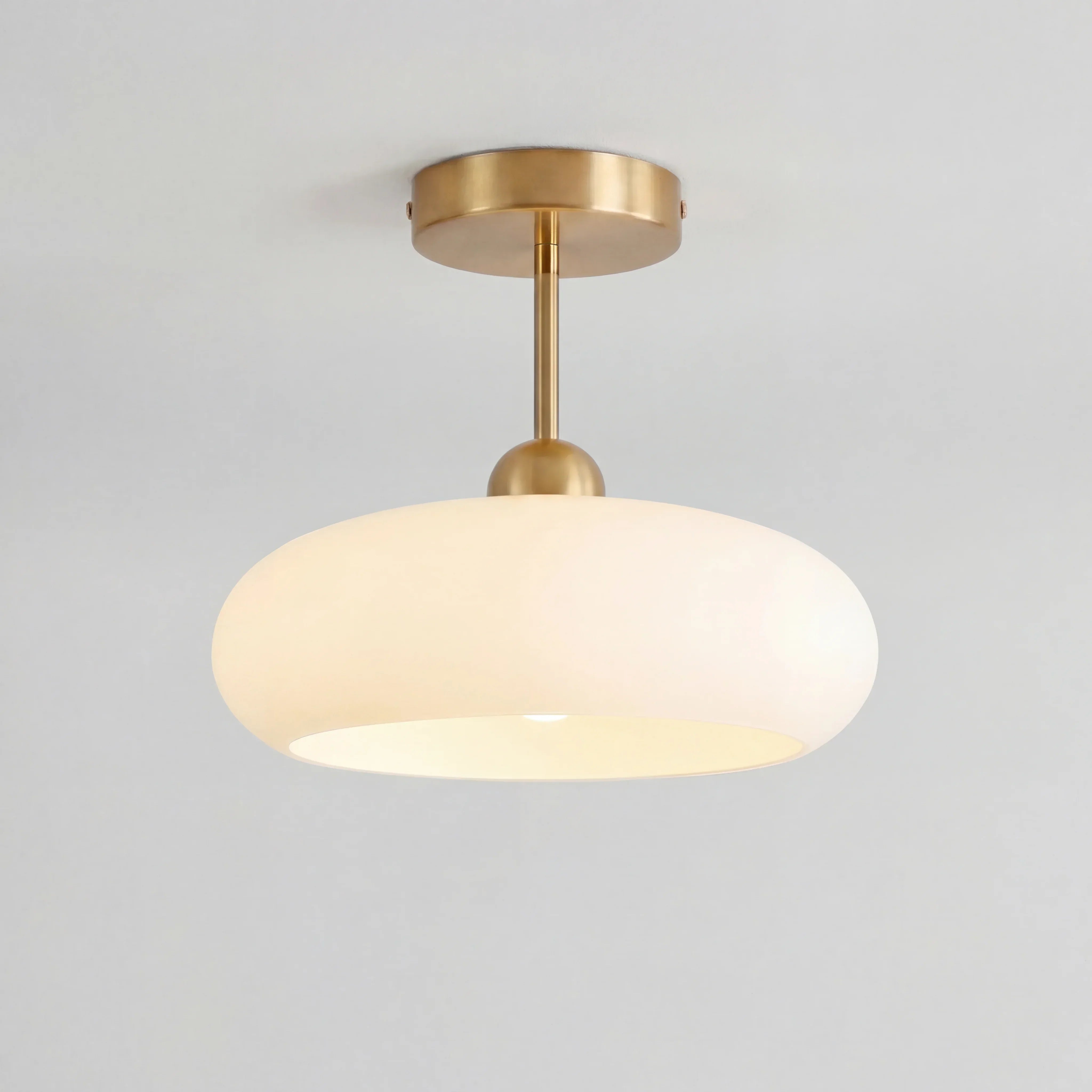 Vintage Glass Ceiling Light Brass Semi Flush