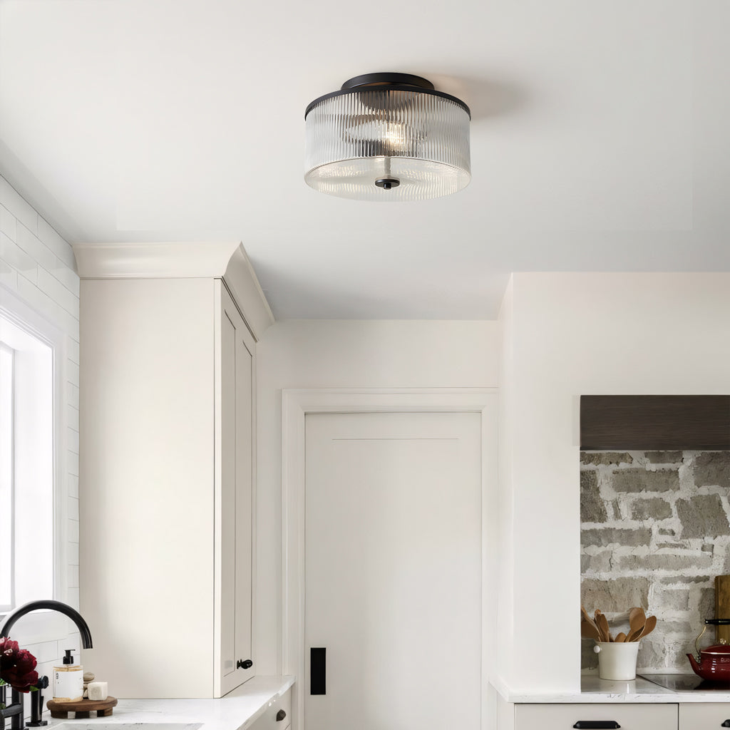 Ribbed Glass Ceiling Light Semi Flush Mount