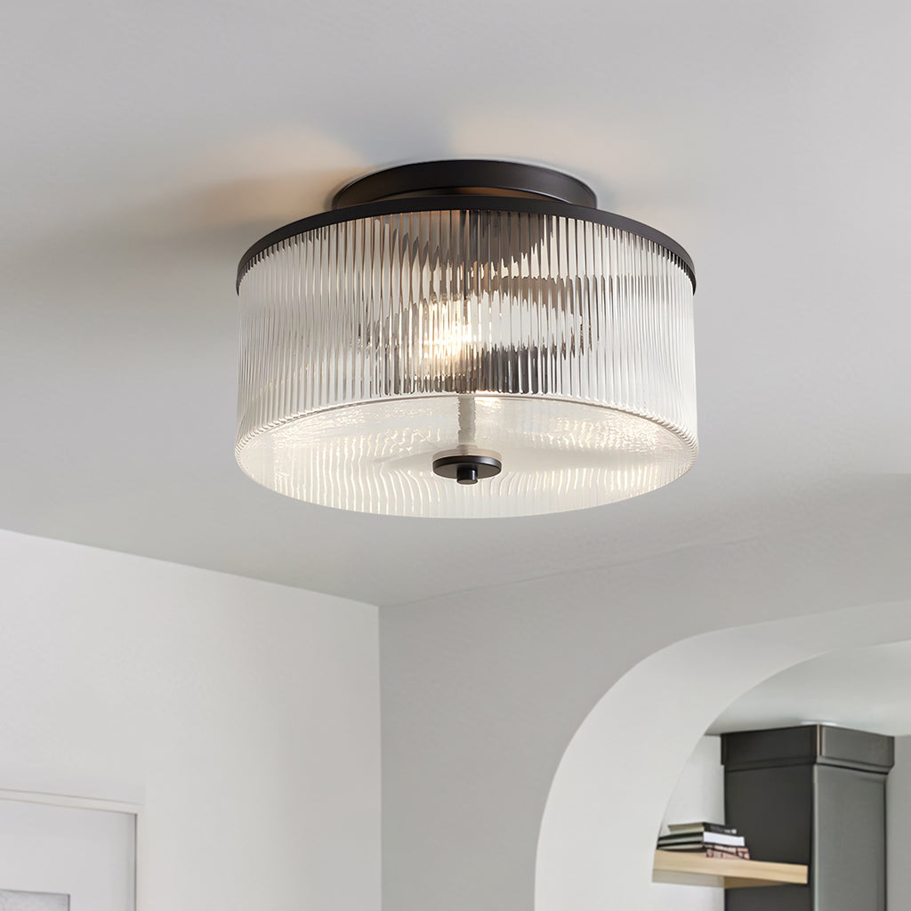 Ribbed Glass Ceiling Light Semi Flush Mount