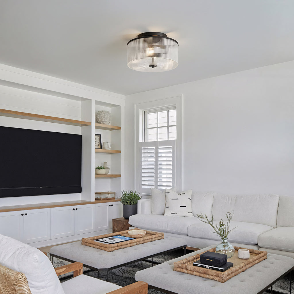 Ribbed Glass Ceiling Light Semi Flush Mount