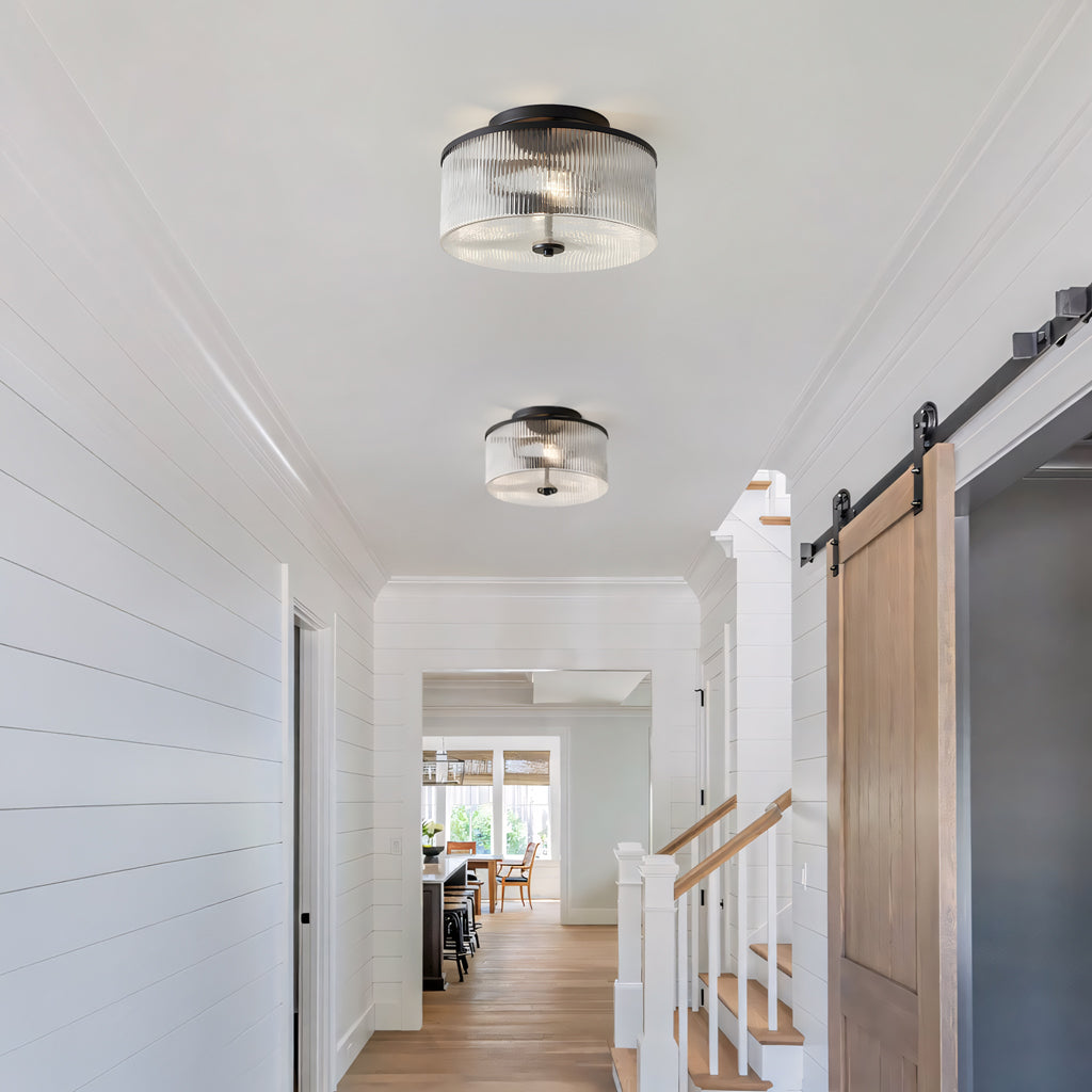 Ribbed Glass Ceiling Light Semi Flush Mount