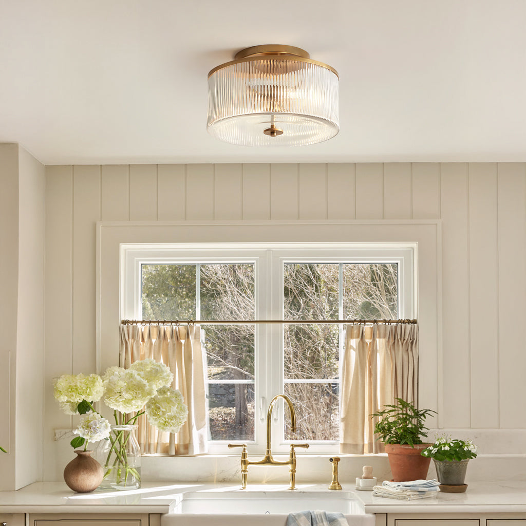 Ribbed Glass Ceiling Light Semi Flush Mount