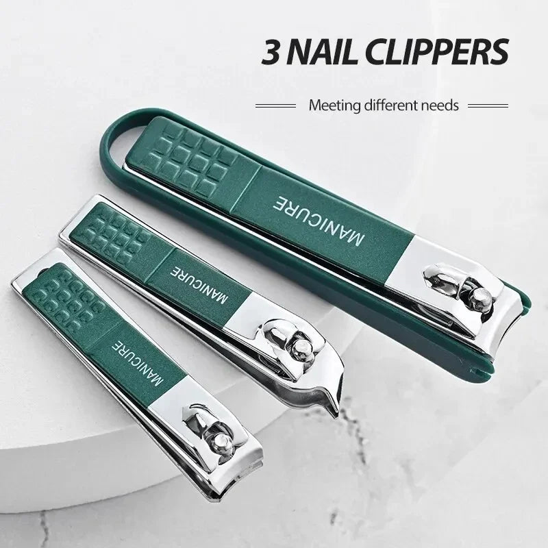 Stainless Steel Nail Clippers, Four Piece Set | Three Sizes at 88, 60 and 56 mm Plus a File | Anti-Splash Catch, Non-Slip Grip