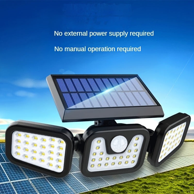 Close view of the solar panel and LED array on the floodlight
