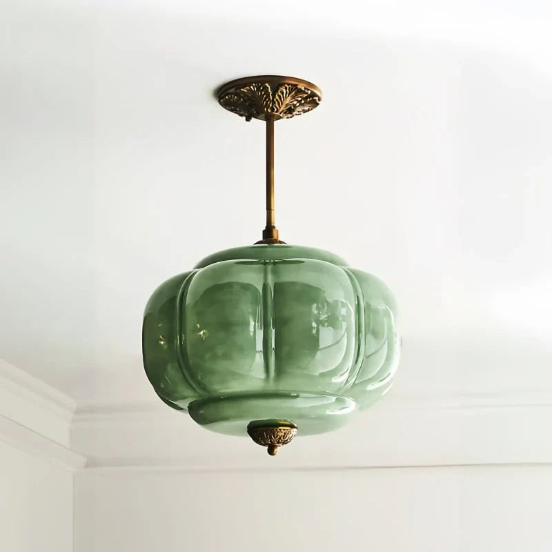 Pumpkin Glass Pendant Light Adjustable Brass