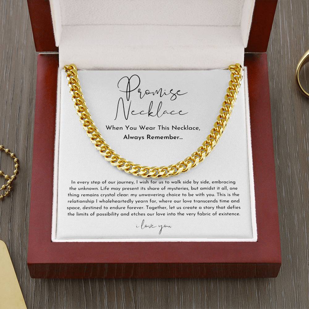 Promise Necklace for Him or Her | Cuban Link Chain in Silver or Gold | Adjustable 18 to 22 Inch with Message Card Gift Box