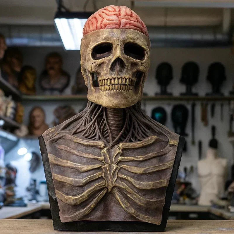 Realistic skull mask shown without the hat