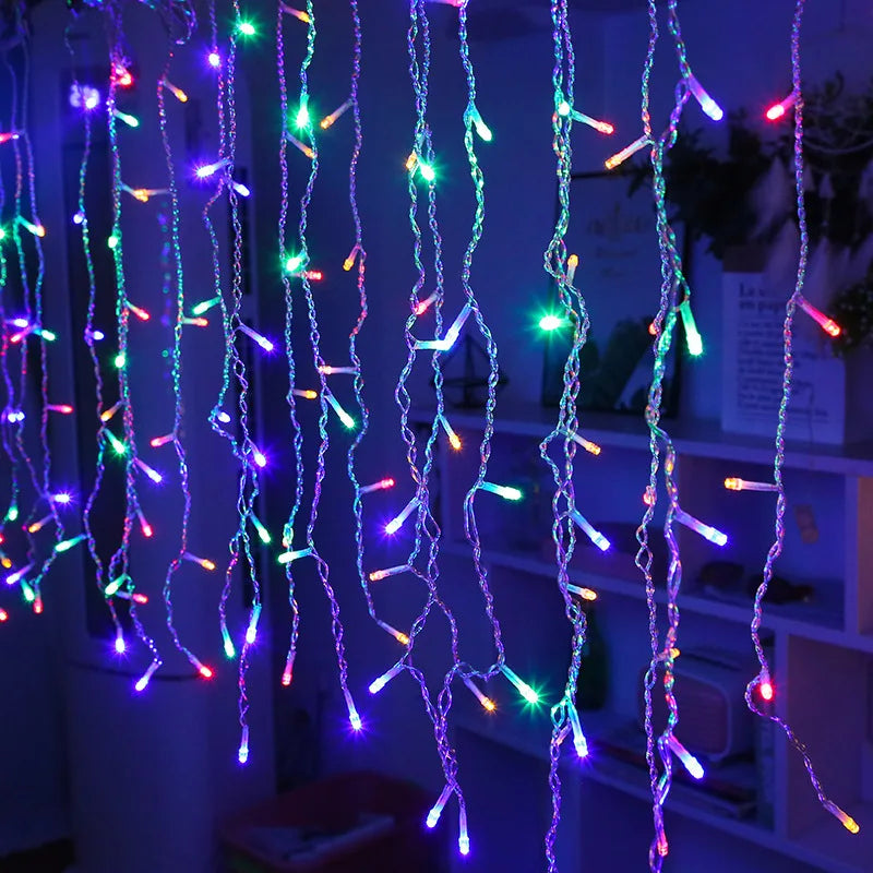 LED Icicle Lights with 15.7 ft Curtain String and 16 to 24 in Drops | IP65 Waterproof Outdoor Decorations | Four Light Colors