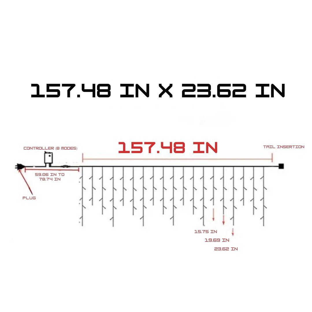 LED Icicle Lights with 15.7 ft Curtain String and 16 to 24 in Drops | IP65 Waterproof Outdoor Decorations | Four Light Colors