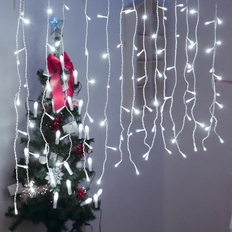 LED Icicle Lights with 15.7 ft Curtain String and 16 to 24 in Drops | IP65 Waterproof Outdoor Decorations | Four Light Colors