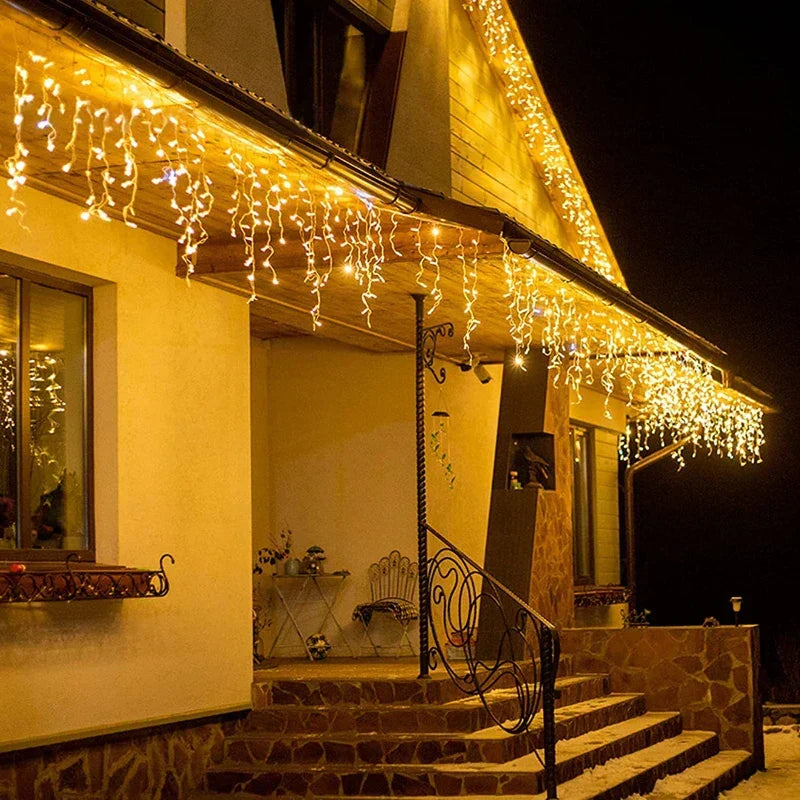 LED Icicle Lights with 15.7 ft Curtain String and 16 to 24 in Drops | IP65 Waterproof Outdoor Decorations | Four Light Colors