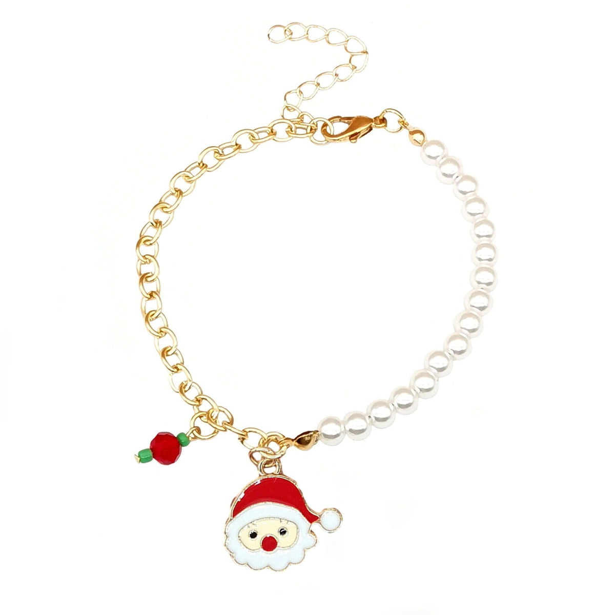 Christmas Charm Bracelet with Pearl Beads | Santa, Reindeer, Snowflake or Bell Styles | Adjustable Festive Jewelry