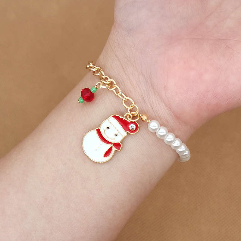 Christmas Charm Bracelet with Pearl Beads | Santa, Reindeer, Snowflake or Bell Styles | Adjustable Festive Jewelry