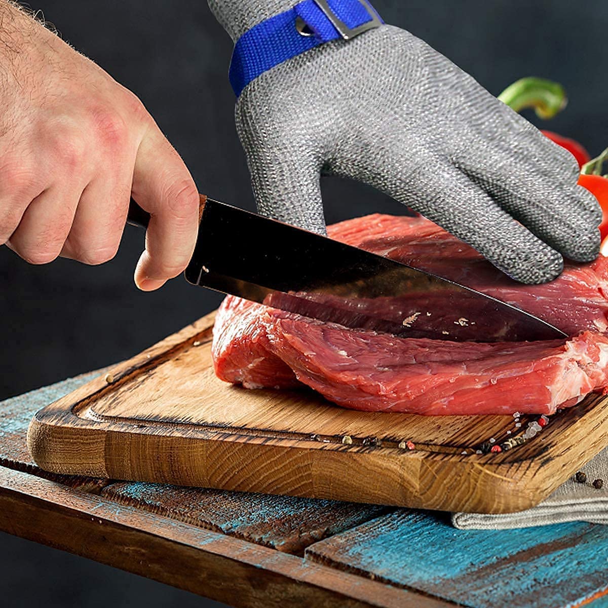 Stainless Steel Mesh Cut Resistant Work Gloves | Food Safe Chainmail Hand Protection | Single Glove, Sizes S to XL