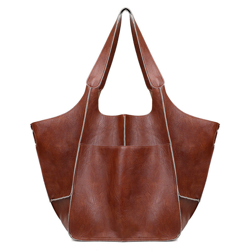 Oversized Faux Leather Tote Bag for Women | Soft Slouchy Shoulder Carry for Work or Travel | 6 Colors, Black to Khaki