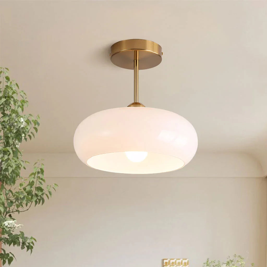 Vintage Glass Ceiling Light Brass Semi Flush