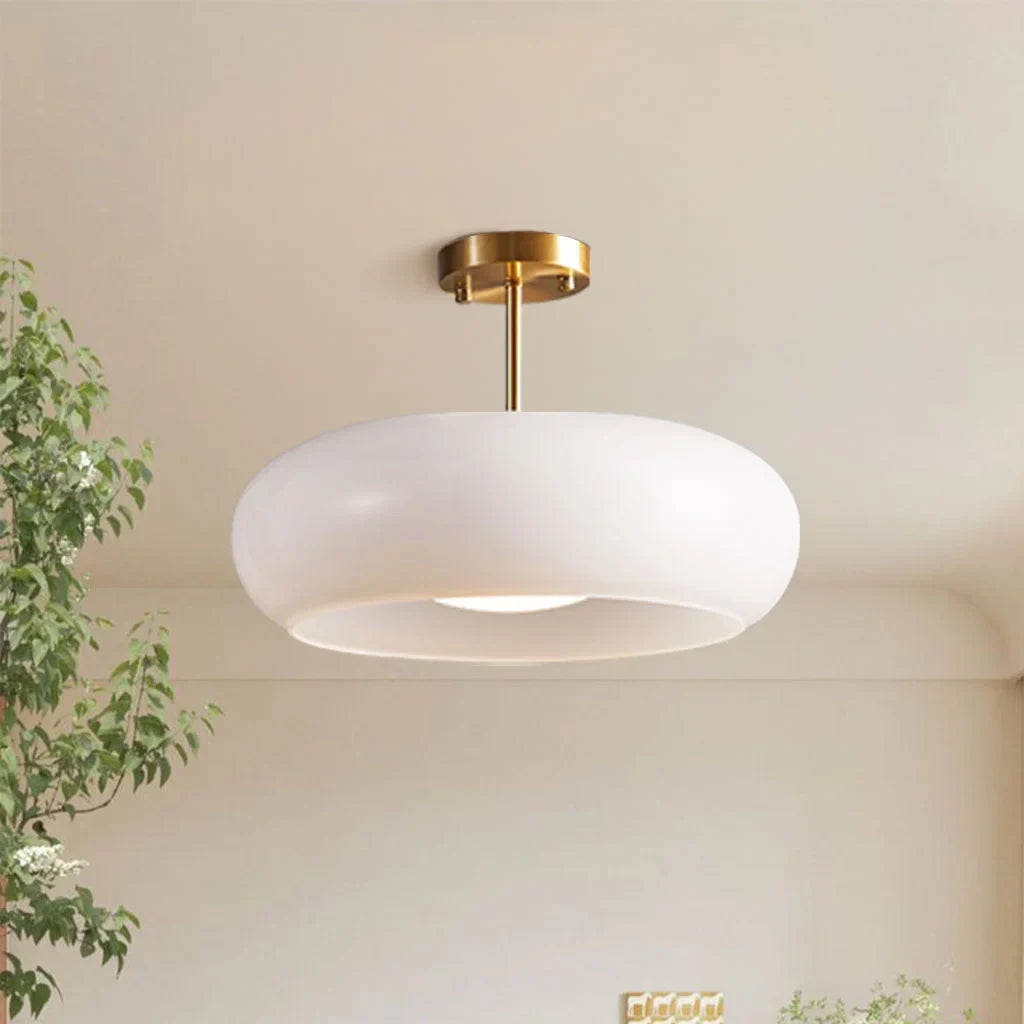 Vintage Glass Ceiling Light Brass Semi Flush