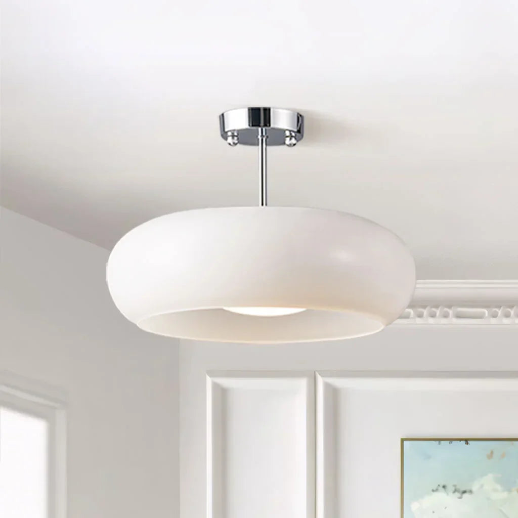 Vintage Glass Ceiling Light Brass Semi Flush