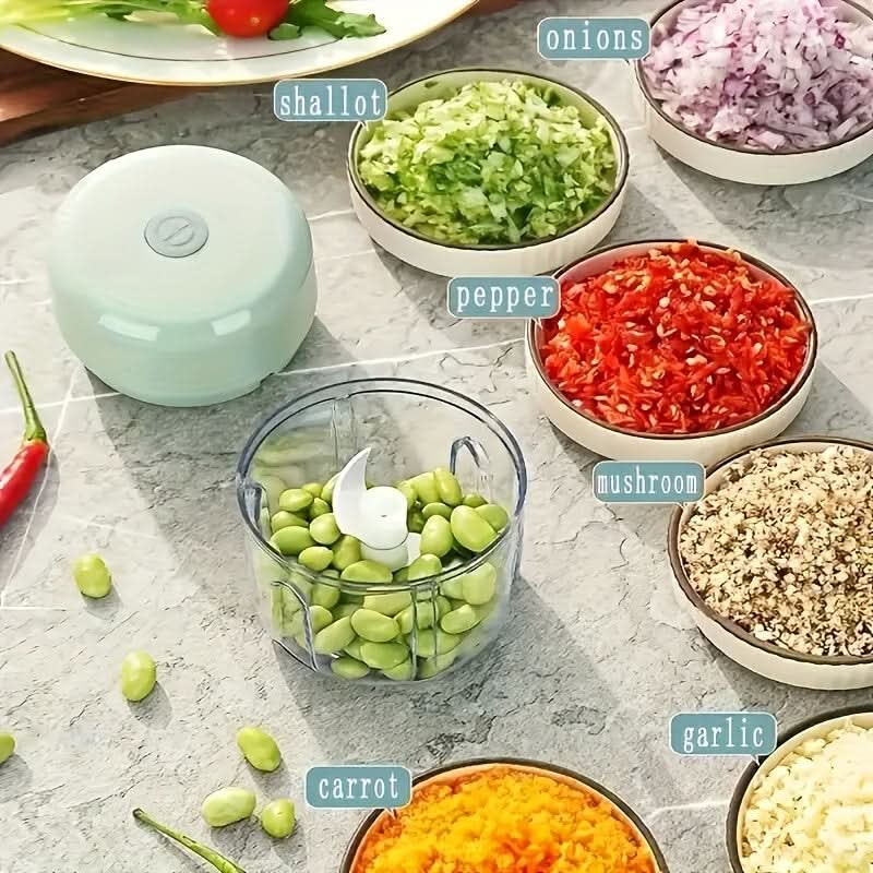 Electric Mini Food Chopper 250ml | USB Rechargeable | Green, White & Pink | One-Touch Chopping for Veggies, Meat & More