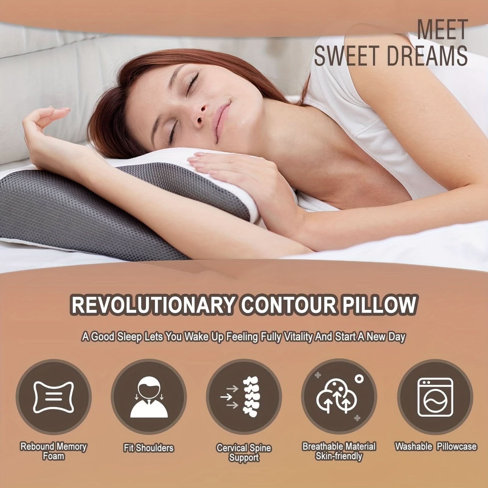Memory Foam Cervical Neck Pillow | Ergonomic Support | Breathable Washable Cover for Side, Back & Stomach Sleepers