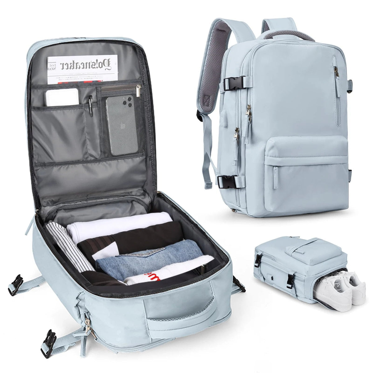 35L Travel Backpack for Women | Water Repellent Nylon with Shoe Pocket and Laptop Sleeve | Carry On Size