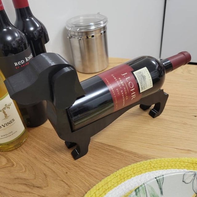 Dachshund Wine Racks for Home in Cast Resin | Decorative Table Stand That Cradles a Single Bottle | Six Colors