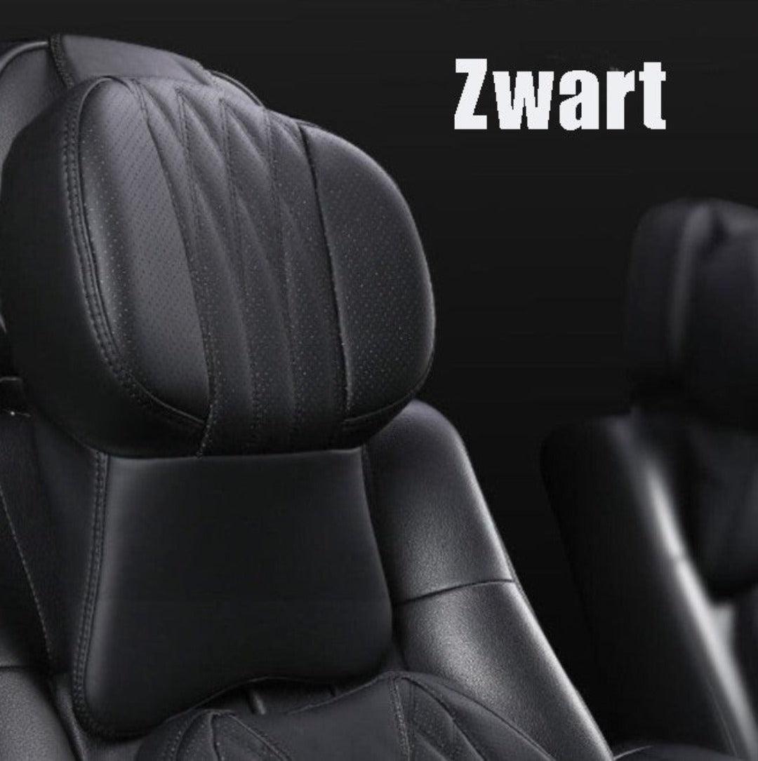 Car Neck Pillow with a Memory Foam Core | Quilted Leather Cover That Straps onto Any Headrest | Extra Support on Long Drives