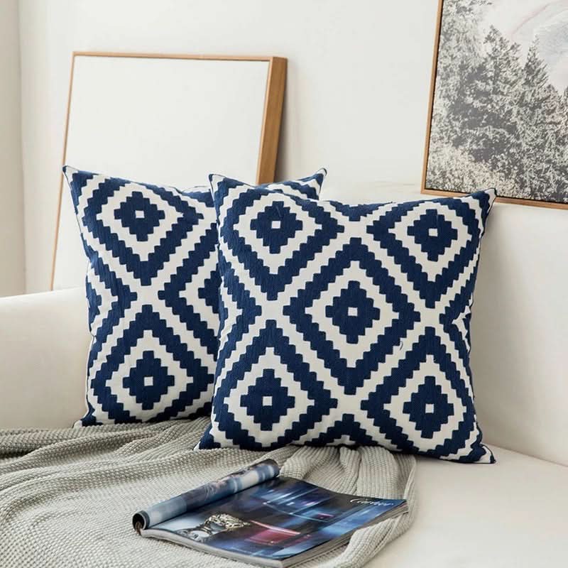 Blue Embroidered Pillow Cover Decorative Cushion