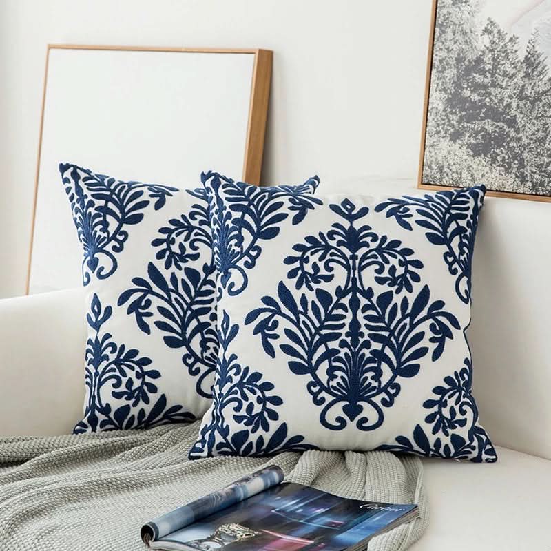 Blue Embroidered Pillow Cover Decorative Cushion