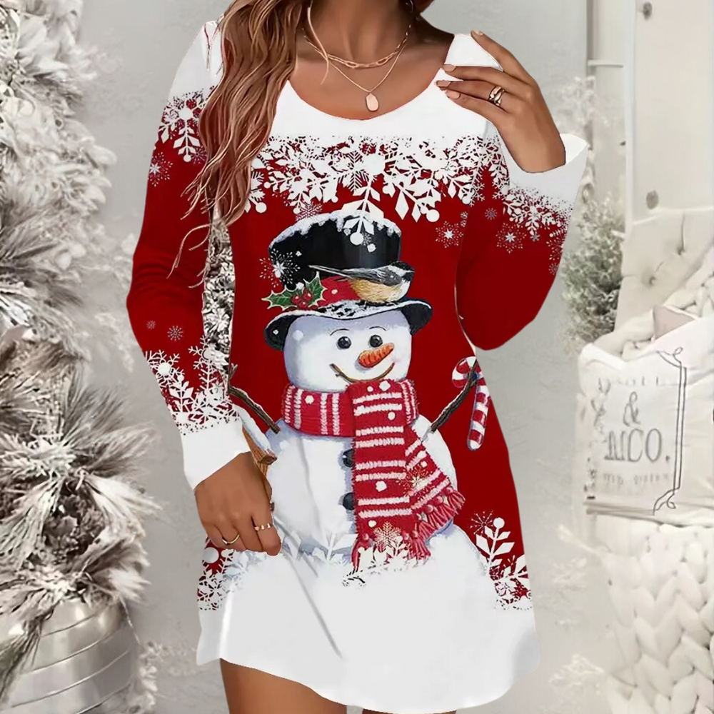 Christmas Dress for Women with Colourful Festive Print | Comfortable Holiday Party Outfit | Soft Fabric in Sizes XS to XL